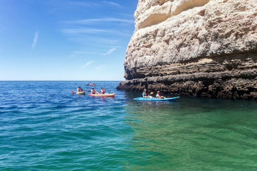 Benagil: Benagil Caves and Secret Spots Guided Kayaking Tour - Stop 2: Praia da Marinha, secret spots, and shoreline exploration